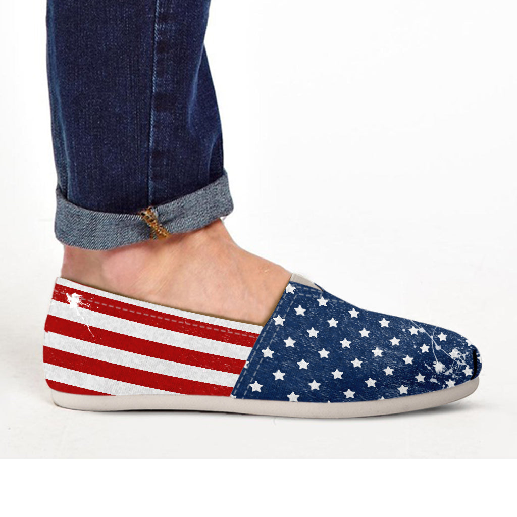 USA Flag Painted - Women's Slip Ons