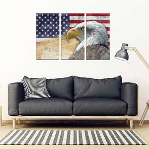 American Flag Bald Eagle Patriotic 3-Piece Framed Wall Art Canvas - 3 Piece