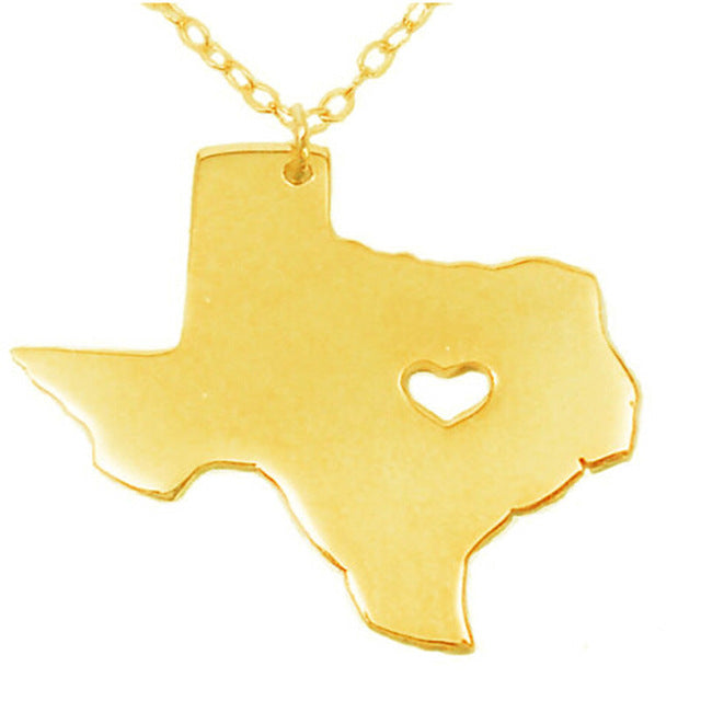 Texas Map Necklace with Heart
