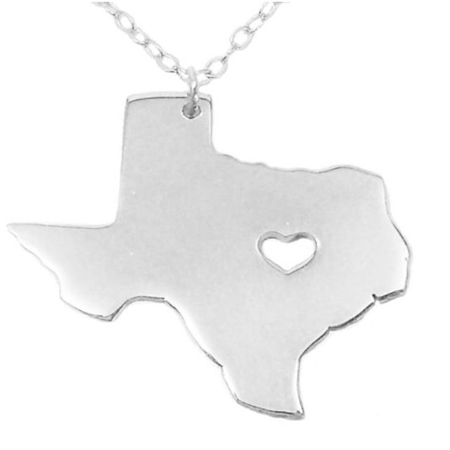 Texas Map Necklace with Heart